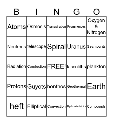 Science Bingo Card