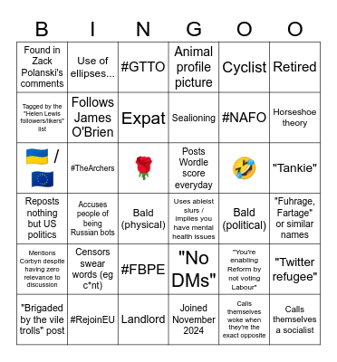 British Centrist Bingo Card