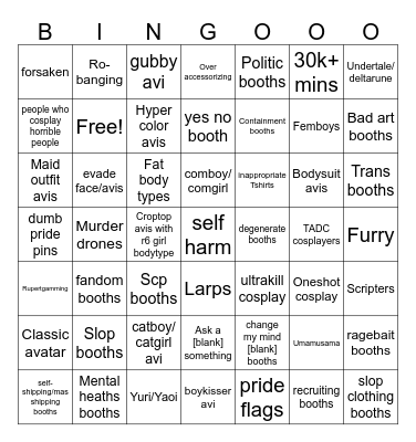 Booth Game Bingo Card