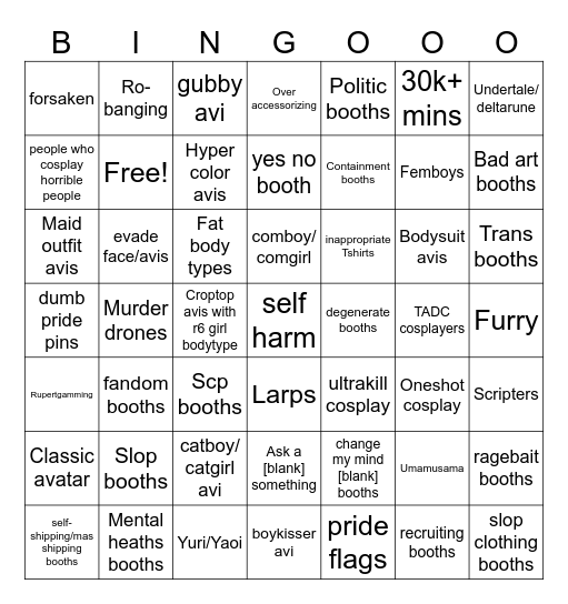 Booth Game Bingo Card