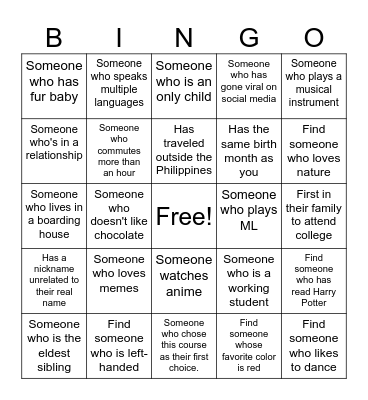 Get to Know Each Other Bingo Card