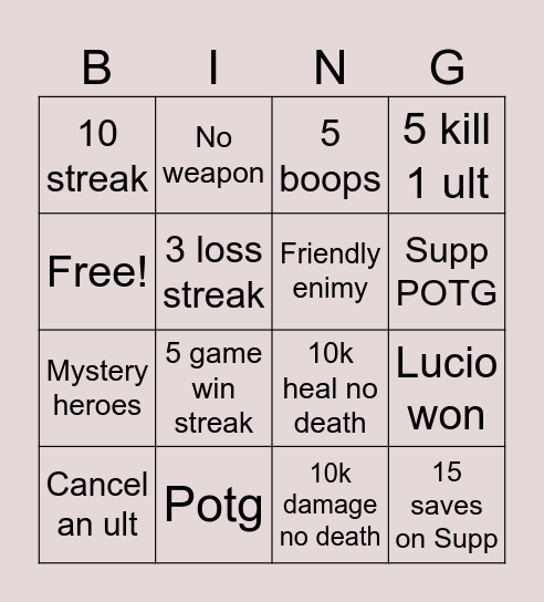 Ow bingo Card