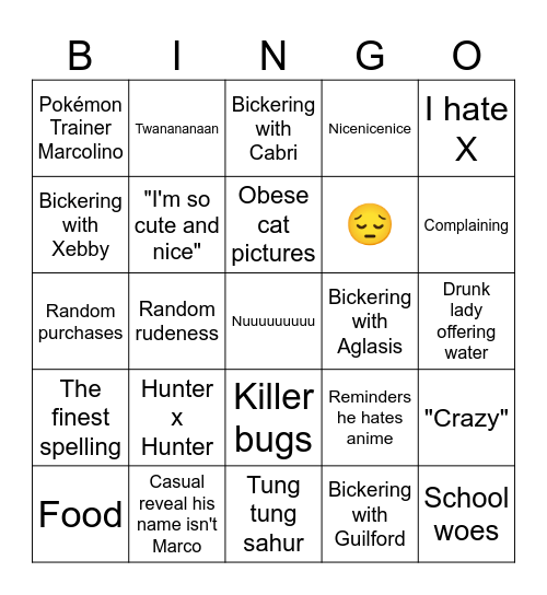 The Daily Life of Marco Bingo Card