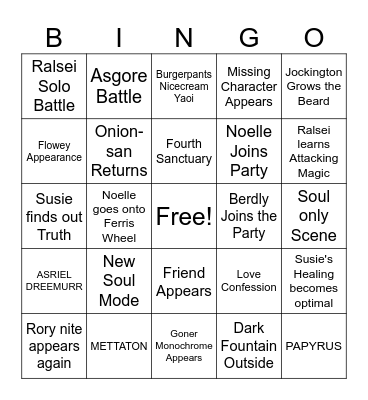 Deltarune 5 Bingo Board Bingo Card