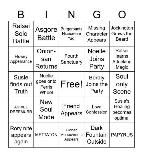 Deltarune 5 Bingo Board Bingo Card