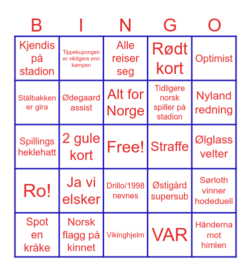 Norge VM Bingo Card