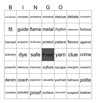 Vocabulary Bingo Card