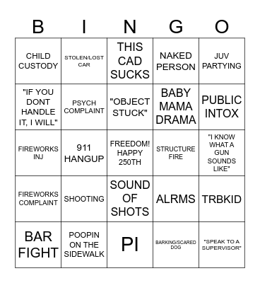 4TH OF JULY DISPATCH BINGO Card