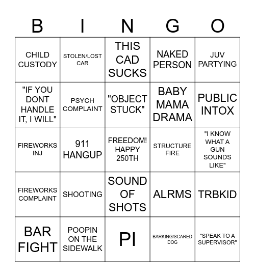 4TH OF JULY DISPATCH BINGO Card
