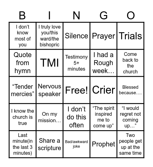 YSA BINGO! Bingo Card