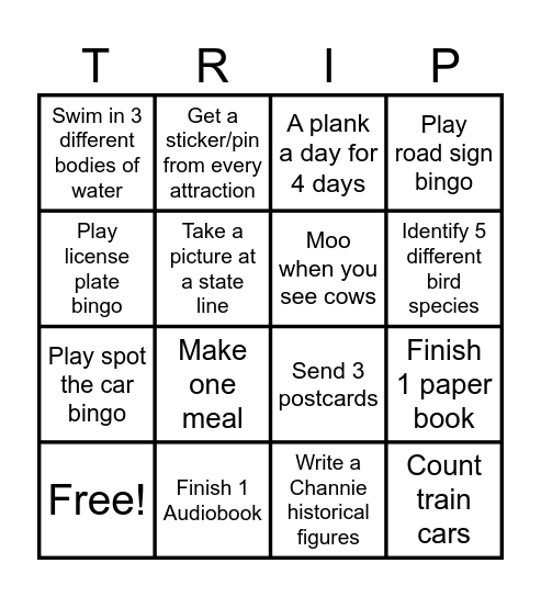 California Car Trip! Bingo Card
