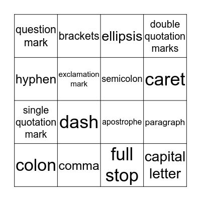 Punctuation Bingo Card