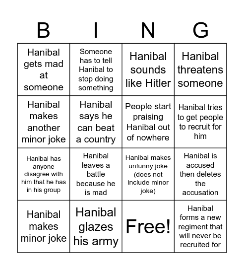 Hanibal files bingo Card
