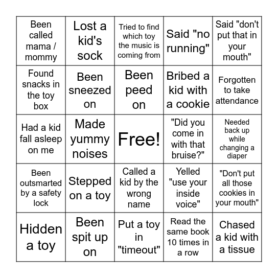 Nursery Bingo Card