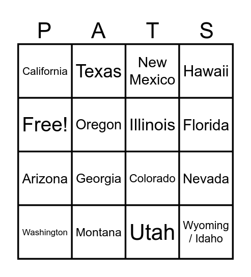 CA Roadtrip License Plates Bingo Card