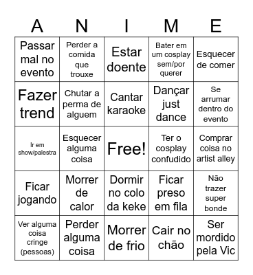 Anime friends Bingo Card