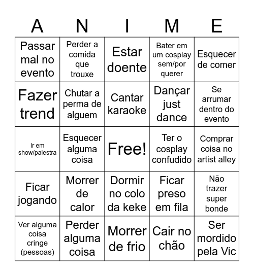 Anime friends Bingo Card