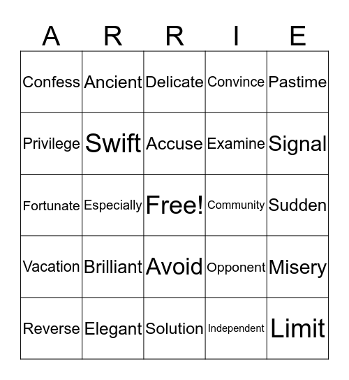 Arrie's Bingo Card