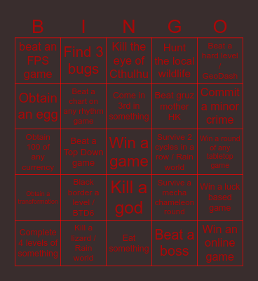 EVIL Bingo Card