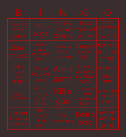 EVIL Bingo Card