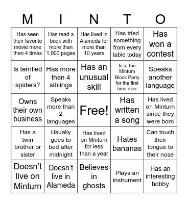 Get to know your neighbors! Bingo Card