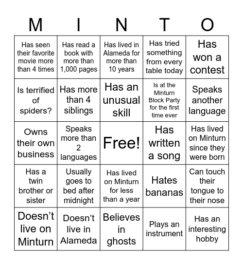 Get to know your neighbors! Bingo Card