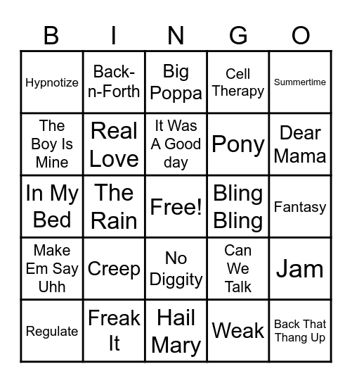 90s RnB/Hip-Hop Bingo Card