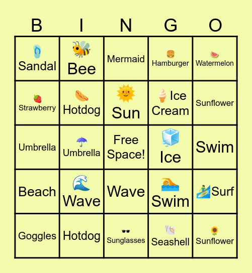 SUMMER Bingo Card