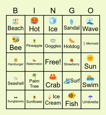 SUMMER Bingo Card