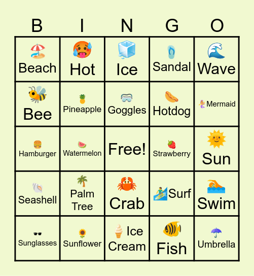 SUMMER Bingo Card