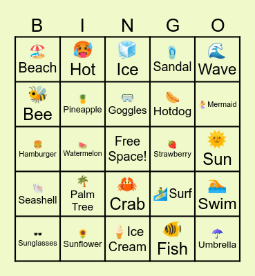 SUMMER Bingo Card