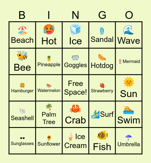SUMMER Bingo Card
