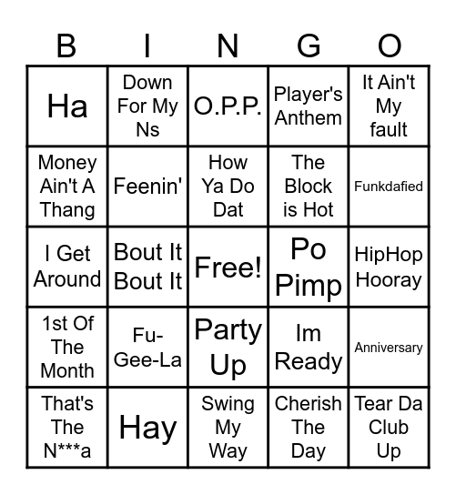 90s R&B/Hip-Hop Bingo Card