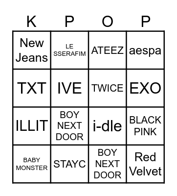 Kpop Group BINGO Card