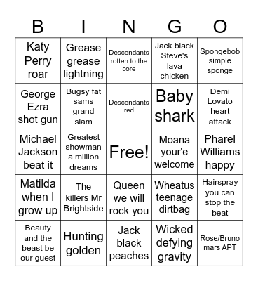 Musical Bingo Card