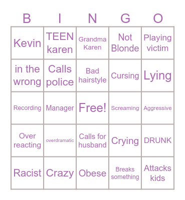 Karen Bingo Card