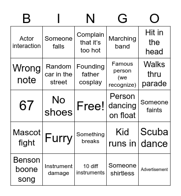 Parade bingo Card