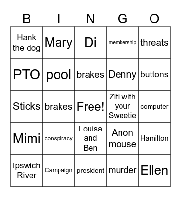 Valley of the Moms Bingo Card