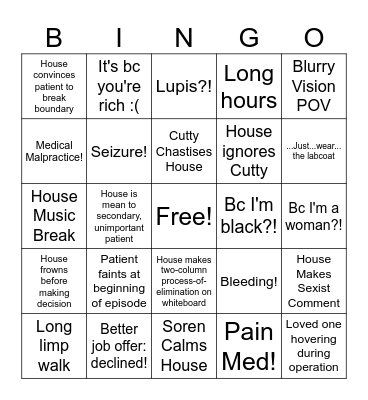 House M.D. Bingo Card