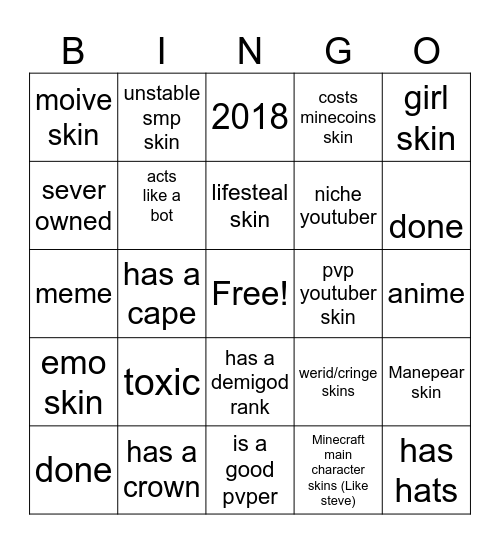 Zeqa players Bingo Card