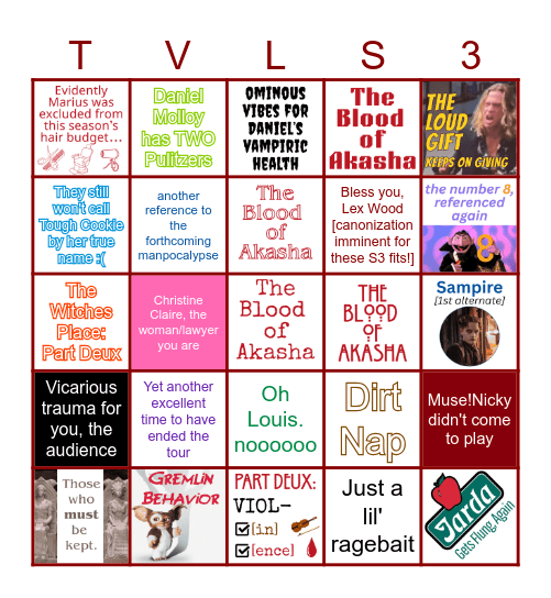 [Revised 7/4 ] TVL Season 3: New York (Episode 5) Bingo Card
