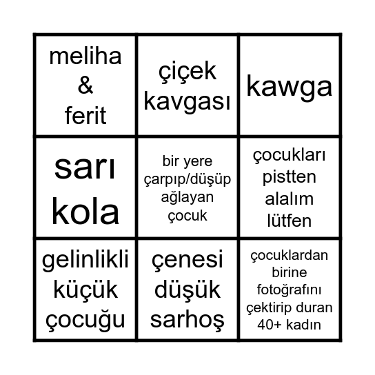 düğün klişeleri Bingo Card