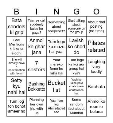 Priyansi bingo Card