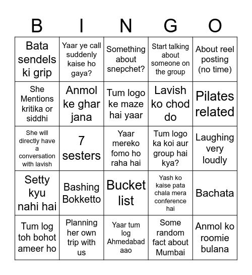 Priyansi bingo Card