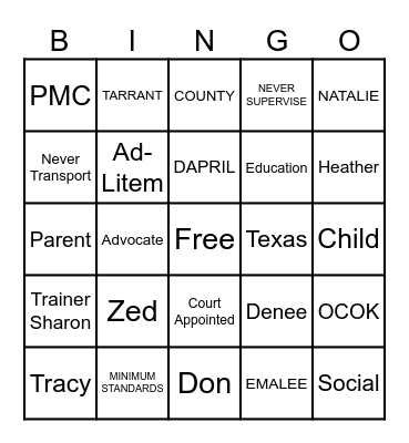 TCCASA Bingo Card