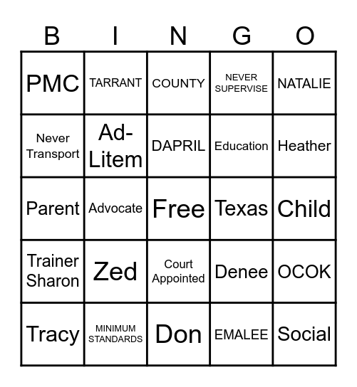 TCCASA Bingo Card