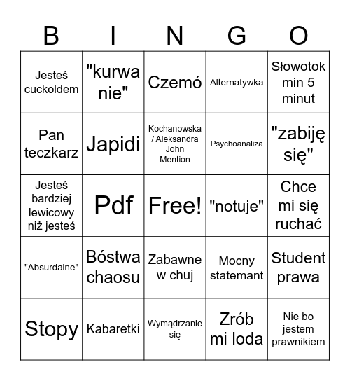 Kacper bingo Card