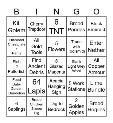 MINECRAFT BINGO 17.0 Bingo Card