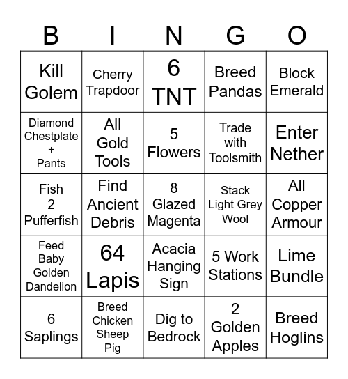MINECRAFT BINGO 17.0 Bingo Card
