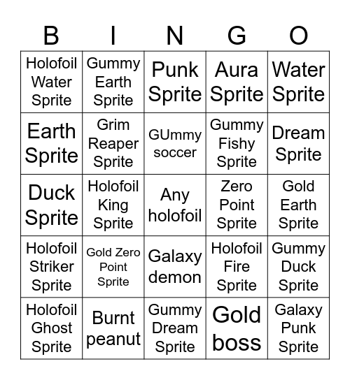 Sprite bingo Card